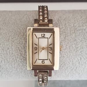 Women's Gold‎ Tone Tank Watch with Crystal Accents